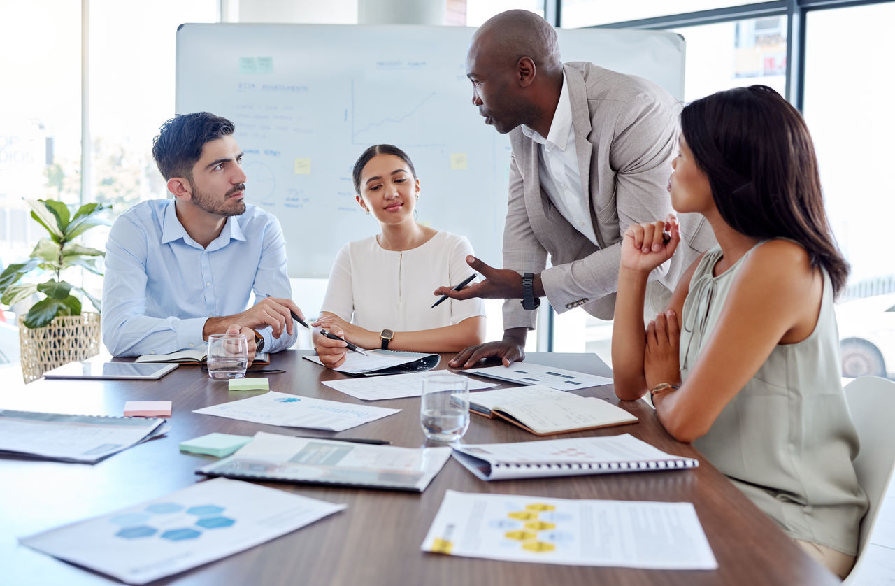 Project management, leadership and planning with business people in meeting